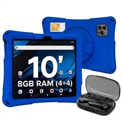 KRONO - Tablet Niños 10 Pulgadas 8GB 4+4 RAM 64GB Net X2 + Case de goma + Audífonos 005 BQ20
