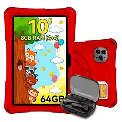 KRONO - Tablet Niños 10 Pulgadas 8GB 4+4 RAM 64GB Net X2 + Case de goma + Audífonos 008 BQ20