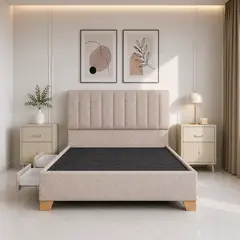 ESTILO Y CONFORT - Basecama Dividida Con 2 Cajones Práctica+Cabecero Monaco Beige 100x190