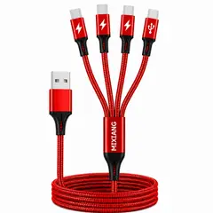 GENERICO - Cable Multipuerto USB C 4 en 1 Rojo Carga Rápida QC 3.0 con Conector de Aluminio