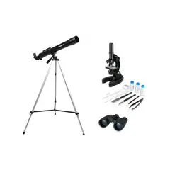 CELESTRON - Combo Telescopio Microscopio y Binoculares para niños