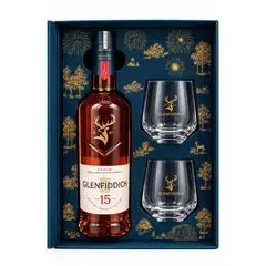 GLENFIDDICH - WHISKY SINGLE MALT FESTIVE 15 AÑOS 700 ML MAS VASOS