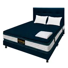 DORMILANDIA - Colchón con Base Cama Doble Firmeza Media Ortopédico Resortado con Doble Pillow Marshall 140 x 190 cm + Cabecero - 0% Interés a 3 Cuotas Pagando con tu CMR Banco Falabella