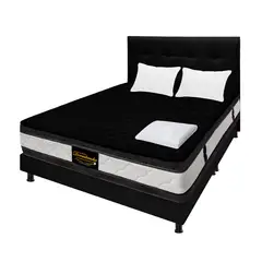 DORMILANDIA - Colchón con Base Cama Doble Firmeza Media Ortopédico Resortado con Doble Pillow Marshall 140 x 190 cm + Cabecero - 0% Interés a 3 Cuotas Pagando con tu CMR Banco Falabella