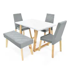 MICA - Juego de Comedor Moderno para 4 Personas (Comedor + 2 Sillas + Banco)