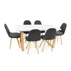 MICA - Juego de Comedor Moderno para 6 Personas Gris (Comedor + 6 Sillas)