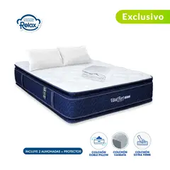 COLCHONES RELAX - Colchón Doble Firme Doble Pillow Espumado Vital Fort 140 x 190 cm + 2 Almohadas + Protector - 0% Interés a 3 Cuotas Pagando con tu CMR Banco Falabella