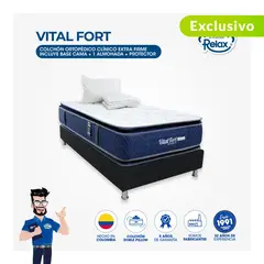 COLCHONES RELAX - Colchón con Base Cama Sencillo Firme Doble Pillow Espumado Vital Fort 100 x 190 cm + Almohada + Protector - 0% Interés a 3 Cuotas Pagando con tu CMR Banco Falabella