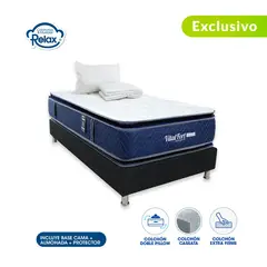 COLCHONES RELAX - Colchón con Base Cama SemiDoble Firme Doble Pillow Espumado Vital Fort 120 x 190 cm + Almohada + Protector - 0% Interés a 3 o 6 Cuotas Pagando con tu CMR Banco Falabella