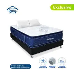 COLCHONES RELAX - Colchón con Base Cama Queen Firme Doble Pillow Espumado Vital Fort 160 x 190 cm + 2 Almohadas + Protector - 0% Interés a 3 Cuotas Pagando con tu CMR Banco Falabella