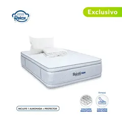 COLCHONES RELAX - Colchón Sencillo Firmeza Media Ortopédico Doble Cara Resortado Majestic 100 x 190 cm + Almohada + Protector
