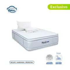 COLCHONES RELAX - Colchón SemiDoble Firmeza Media Ortopédico Doble Cara Resortado Majestic 120 x 190 cm + Almohada + Protector