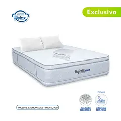 COLCHONES RELAX - Colchón Queen Firmeza Media Ortopédico Doble Cara Resortado Majestic 160 x 190 cm + 2 Almohadas + Protector - 0% Interés a 3, 6 o 12 Cuotas Pagando con tu CMR Banco Falabella
