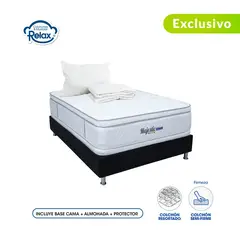 COLCHONES RELAX - Colchón con Base Cama Sencillo Firmeza Media Ortopédico Doble Cara Resortado Majestic 100 x 190 cm + Almohada + Protector - Compra Sin Interes, Te Devolvemos el 100% de los Intereses Pagando con Tarjeta CMR Banco Falabella a 3 Cuotas