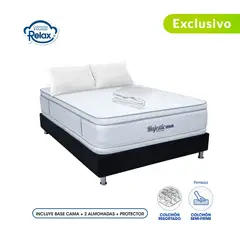 COLCHONES RELAX - Colchón con Base Cama Doble Firmeza Media Ortopédico Doble Cara Resortado Majestic 140 x 190 cm + 2 Almohadas + Protector - 0% Interés a 3 Cuotas Pagando con tu CMR Banco Falabella