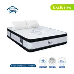 COLCHONES RELAX - Colchón Doble Firmeza Media Ortopédico Doble Pillow Resortado Lyra 140 x 190 cm + 2 Almohadas + Protector - 0% Interés a 3 Cuotas Pagando con tu CMR Banco Falabella