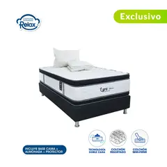 COLCHONES RELAX - Colchón con Base Cama Sencillo Firmeza Media Ortopédico Doble Cara Resortado Lyra 100 x 190 cm + Almohada + Protector - 0% Interés a 3 Cuotas Pagando con tu CMR Banco Falabella