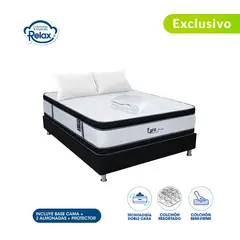 COLCHONES RELAX - Colchón con Base Cama Queen Firmeza Media Ortopédico Doble Cara Resortado Lyra 160 x 190 cm + 2 Almohadas + Protector - 0% Interés a 3, 6 o 12 Cuotas Pagando con tu CMR Banco Falabella