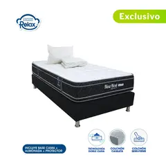 COLCHONES RELAX - Colchón con Base Cama Sencillo Firme Doble Pillow Espumado New Rest 100 x 190 cm + Almohada + Protector - 0% Interés a 3 o 6 Cuotas Pagando con tu CMR Banco Falabella