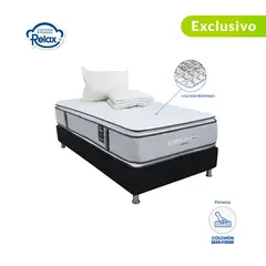 COLCHONES RELAX - Colchón con Base Cama SemiDoble Semi-Firme Ortopédico Doble Cara Resortado Confort Top 120 x 190 cm + Almohada + Protector - 0% Interés a 3 o 6 Cuotas Pagando con tu CMR Banco Falabella