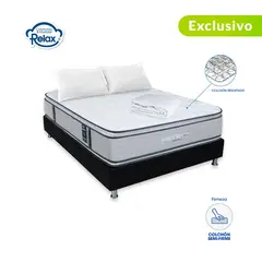 COLCHONES RELAX - Colchón con Base Cama Doble Semi-Firme Ortopédico Doble Cara Resortado Confort Top 140 x 190 cm + 2 Almohadas + Protector - 0% Interés a 3 Cuotas Pagando con tu CMR Banco Falabella