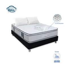 COLCHONES RELAX - Colchón con Base Cama Queen Semi-Firme Ortopédico Doble Cara Resortado Confort Top 160 x 190 cm + 2 Almohada + Protector - 0% Interés a 3 Cuotas Pagando con tu CMR Banco Falabella