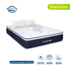 COLCHONES RELAX - Colchón Doble Firmeza Media Ortopédico con Pillow Resortado Smart Dream 140 x 190 cm + 2 Almohadas + Protector - 0% Interés a 3 Cuotas Pagando con tu CMR Banco Falabella
