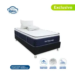 COLCHONES RELAX - Colchón con Base Cama Sencillo Firmeza Media Ortopédico con Pillow Resortado Smart Dream 100 x 190 cm + Almohada + Protector - 0% Interés a 3 Cuotas Pagando con tu CMR Banco Falabella