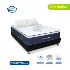 COLCHONES RELAX - Colchón con Base Cama Doble Firmeza Media Ortopédico con Pillow Resortado Smart Dream 140 x 190 cm + 2 Almohadas + Protector - 0% Interés a 3, 6 o 12 Cuotas Pagando con tu CMR Banco Falabella