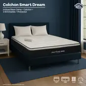 COLCHONES RELAX - Colchón con Base Cama Queen Firmeza Media Ortopédico con Pillow Resortado Smart Dream 160 x 190 cm + 2 Almohadas + Protector