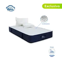 COLCHONES RELAX - Colchón Sencillo Firmeza Suave Ortopédico Resortado Basic 100 x 190 cm + Almohada + Protector - 0% Interés a 3 Cuotas Pagando con tu CMR Banco Falabella
