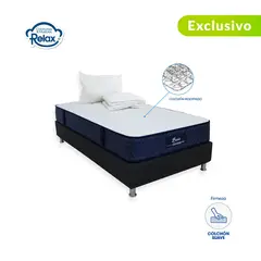 COLCHONES RELAX - Colchón con Base Cama Sencillo Firmeza Suave Ortopédico Resortado Basic 100 x 190 cm + Almohada + Protector - 0% Interés a 3 Cuotas Pagando con tu CMR Banco Falabella
