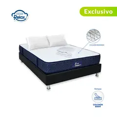 COLCHONES RELAX - Colchón con Base Cama Doble Firmeza Suave Ortopédico Resortado Basic 140 x 190 cm + 2 Almohada + Protector - 0% Interés a 3 Cuotas Pagando con tu CMR Banco Falabella