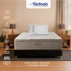 COLCHONES FANTASIA - Colchón con Base Cama Doble Firmeza Suave Ortopédico Resortado con Doble Pillow Optims 140 x 190 cm + 2 Almohadas + Protector Colchones Fantasía