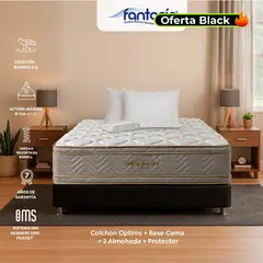 COLCHONES FANTASIA - Colchón con Base Cama Queen Firmeza Suave Ortopédico Resortado con Doble Pillow Optims 160 x 190 cm + 2 Almohadas + Protector Colchones Fantasía