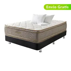 COLCHONES FANTASIA - Colchón con Base Cama Queen Firmeza Suave Ortopédico Resortado con Doble Pillow Optims 160 x 190 cm + 2 Almohadas + Protector Colchones Fantasía - 0% Interés a 3, 6 o 12 Cuotas Pagando con tu CMR Banco Falabella