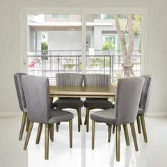 MICA - Juego de Comedor Moderno para 6 Personas Amarillo (Comedor + 6 Sillas)