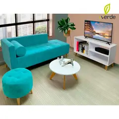 DKO DESIGN - Juego de Sala Moderno en Tela (Sofá 3 Puestos + Puff + Mesa de Centro + Mueble de TV)