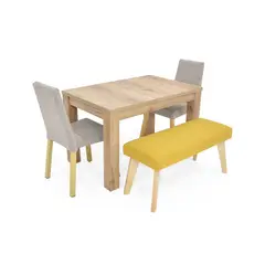 VENECIA - Juego de Comedor Moderno para 4 Personas (Comedor + 2 Sillas + Banco)