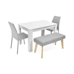 MICA - Juego de Comedor Moderno para 4 Personas en Aglomerado MDP Gris Blanco (Comedor + 2 Sillas + 1 Banca)