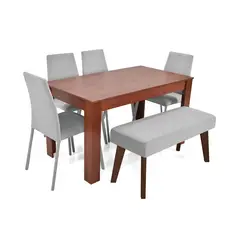 MICA - Juego de Comedor Moderno para 6 Personas en Aglomerado MDP Gris Café (Comedor + 4 Sillas + 1 Banca)