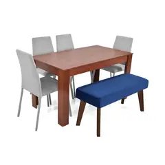 MICA - Juego de Comedor Moderno para 6 Personas en Aglomerado MDP (Comedor + 4 Sillas + 1 Banca)