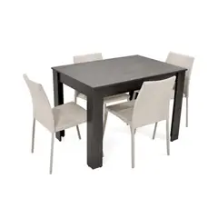 MICA - Juego de Comedor Moderno para 4 Personas en Aglomerado MDP Gris Negro (Comedor + 4 Sillas)