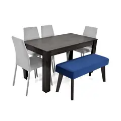 MICA - Juego de Comedor Moderno para 6 Personas en Aglomerado MDP (Comedor + 4 Sillas + 1 Banca)