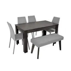 MICA - Juego de Comedor Moderno para 6 Personas en Aglomerado MDP Gris Negro (Comedor + 4 Sillas + 1 Banca)