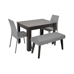 MICA - Juego de Comedor Moderno para 4 Personas en Aglomerado MDP Gris Negro (Comedor + 2 Sillas + 1 Banca)