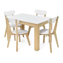 MICA - Juego de Comedor Moderno para 4 Personas en Aglomerado MDP Blanco (Comedor + 4 Sillas)