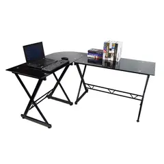 RTA MUEBLES - Escritorio en L 160 x 120 cm Vidrio Madrid