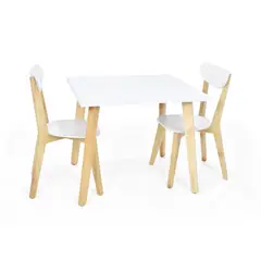 MICA - Juego de Comedor Moderno para 2 Personas en Aglomerado MDF Blanco (Comedor + 2 Sillas)