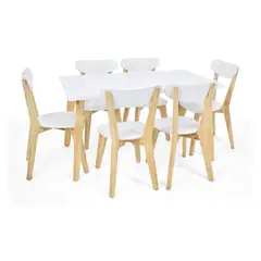 MICA - Juego de Comedor Moderno para 6 Personas en Aglomerado MDF Blanco (Comedor + 6 Sillas)